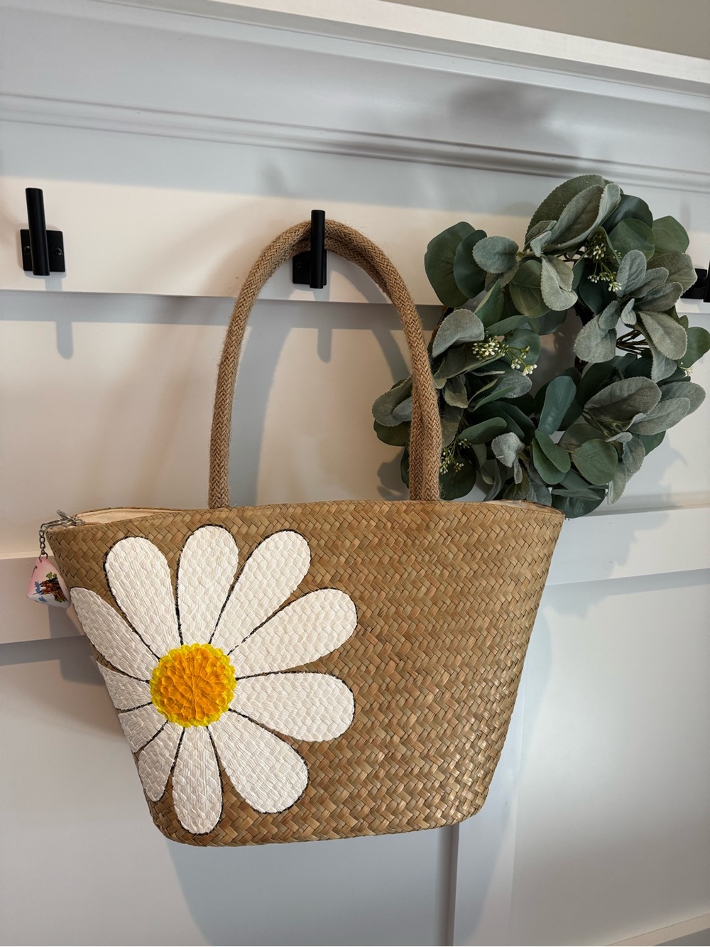 Simply Adorable 🥰 Straw Daisy Tote Bag with White & Yellow Flower 🌼